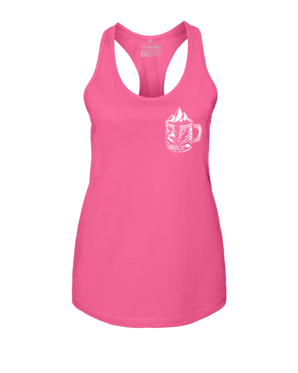 Coffee Mountain Scene Left Chest Women's Racerback Tank Top