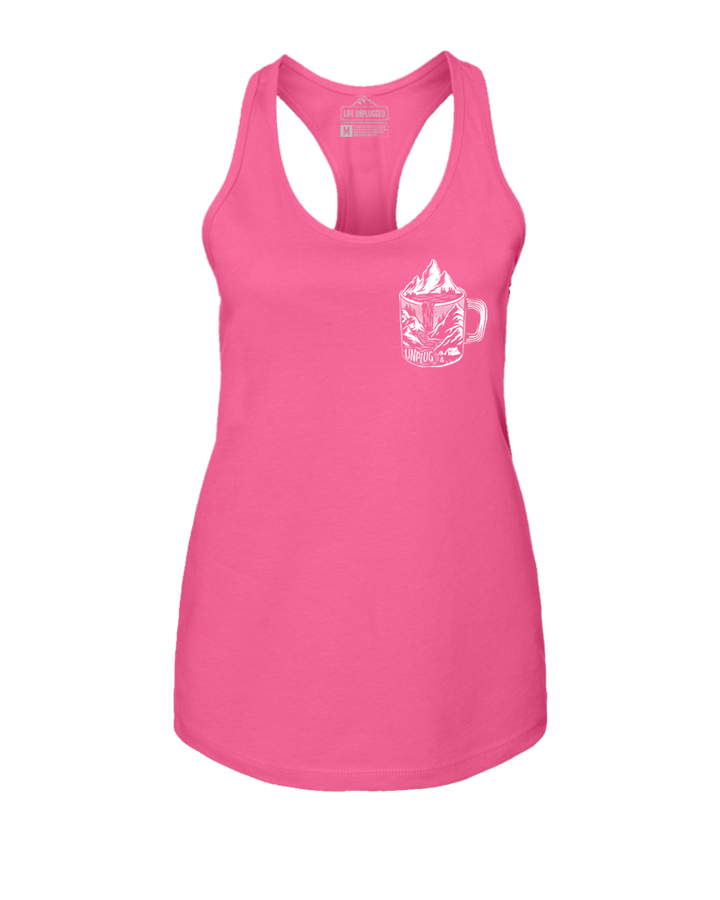 Coffee Mountain Scene Left Chest Women's Racerback Tank Top