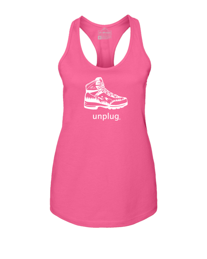 Hiking Boot Mountain Scene Women's Racerback Tank Top