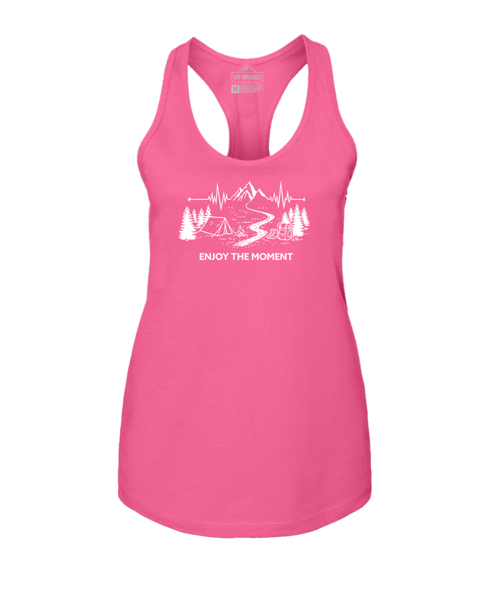 ENJOY THE MOMENT (MOUNTAIN SCENE) Women's Racerback Tank Top MEDIUM - PINK BLOWOUT