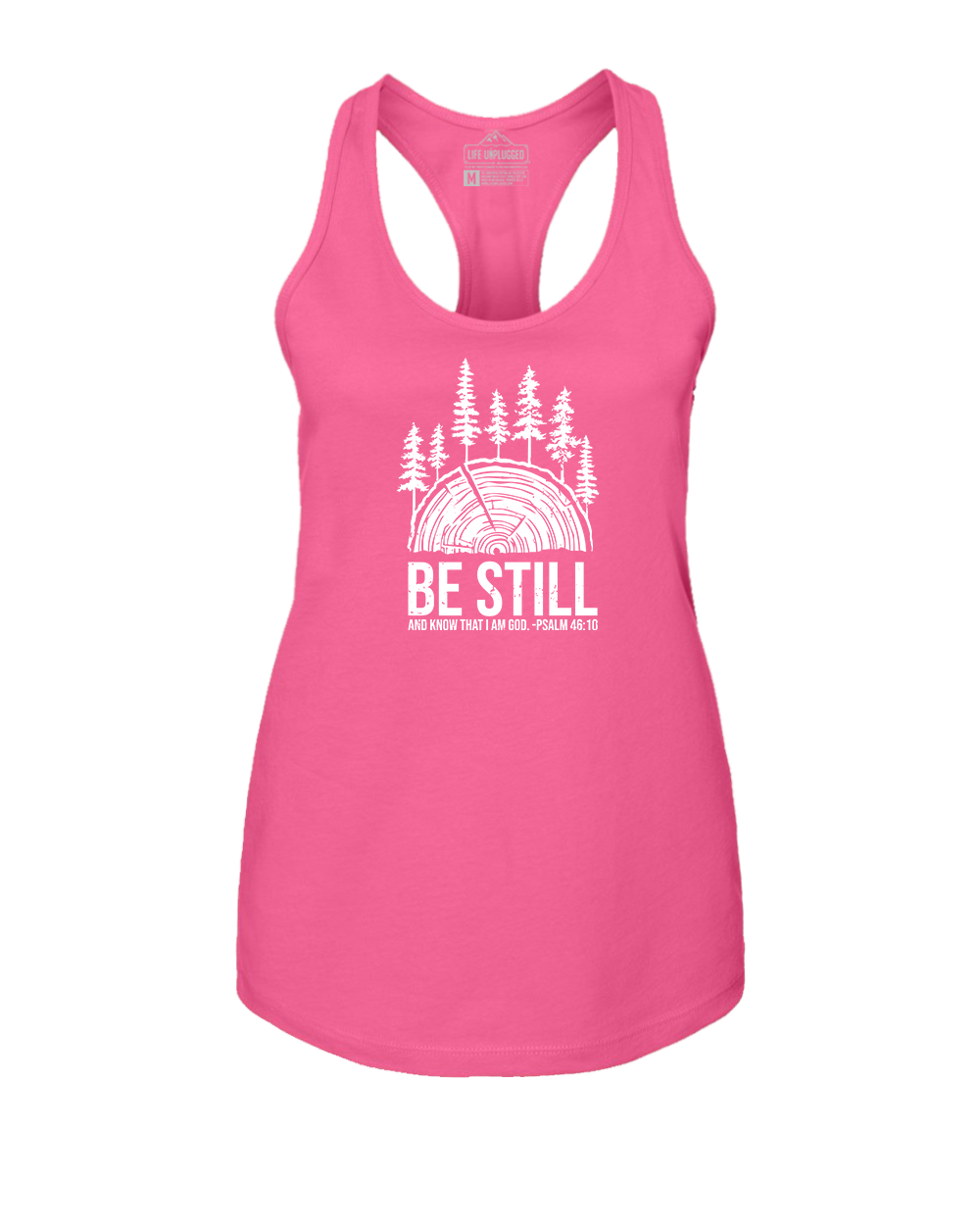 BE STILL IN THE WOODS Women's Racerback Tank Top MEDIUM - PINK BLOWOUT