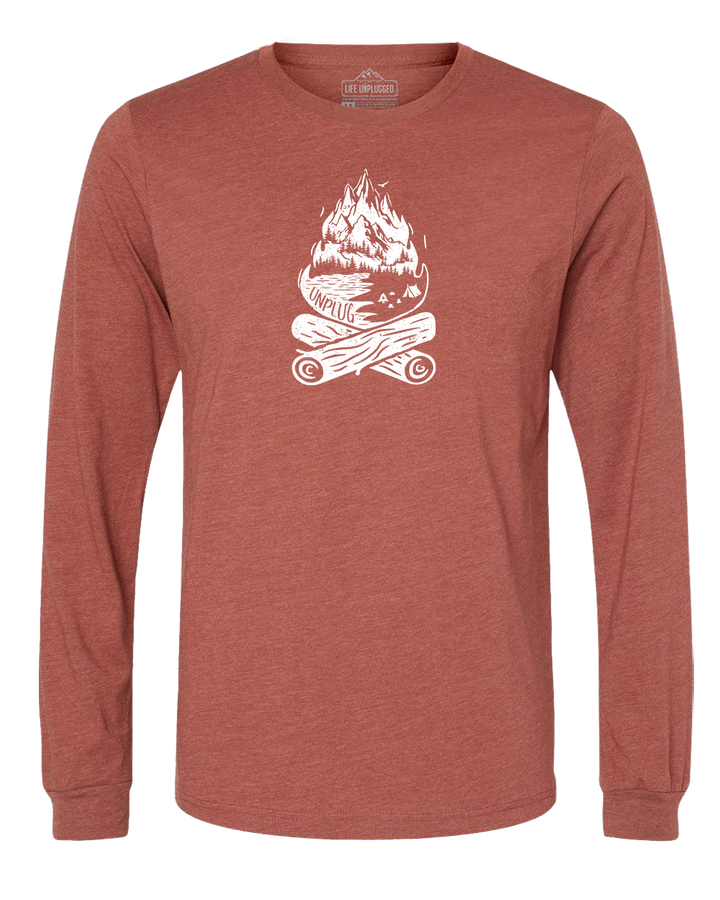 Campfire Mountain scene Long Sleeve T-Shirt