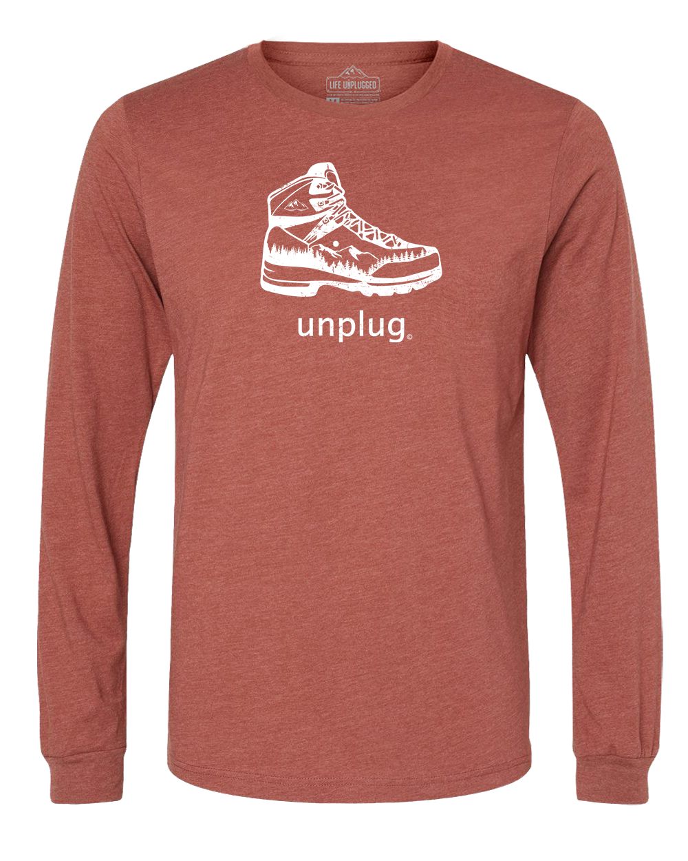 Hiking Boot Mountain Scene Long Sleeve T-Shirt