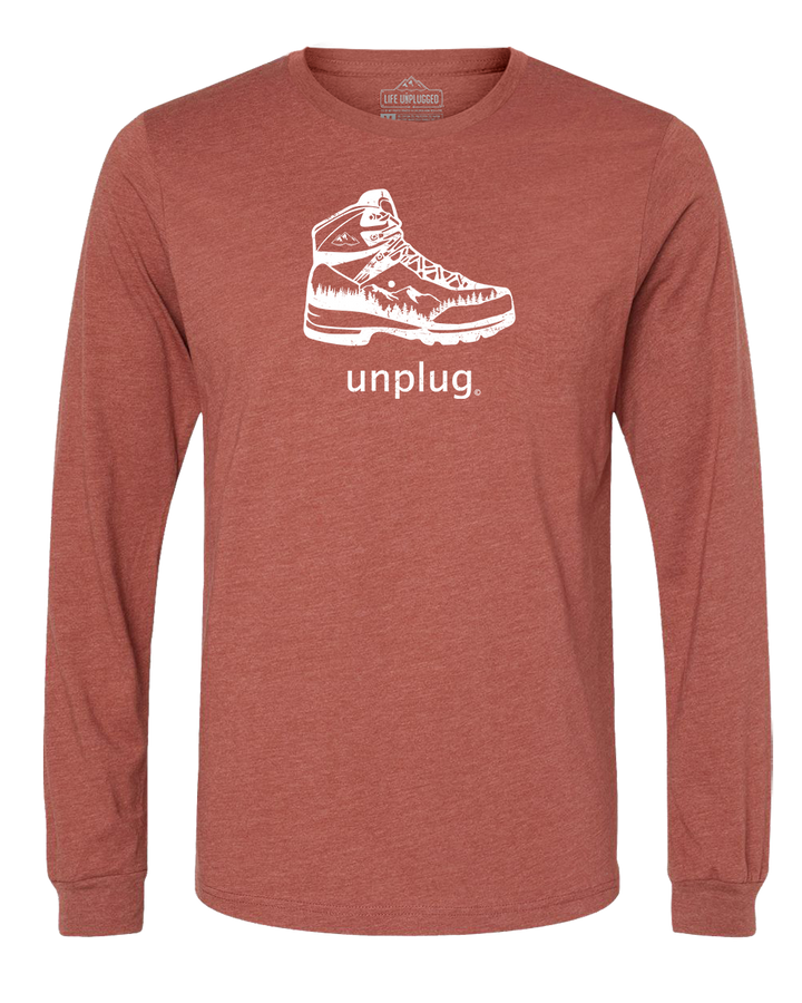 Hiking Boot Mountain Scene Long Sleeve T-Shirt