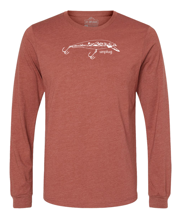 Fishing Lure Mountain Scene Long Sleeve T-Shirt