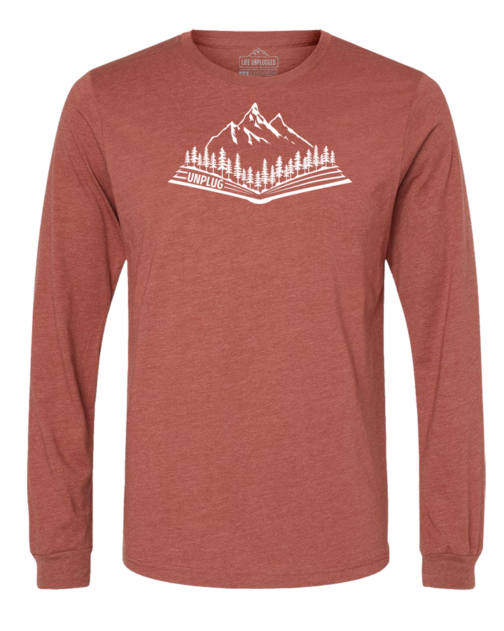 Open Book Mountain Scene Long Sleeve T-Shirt