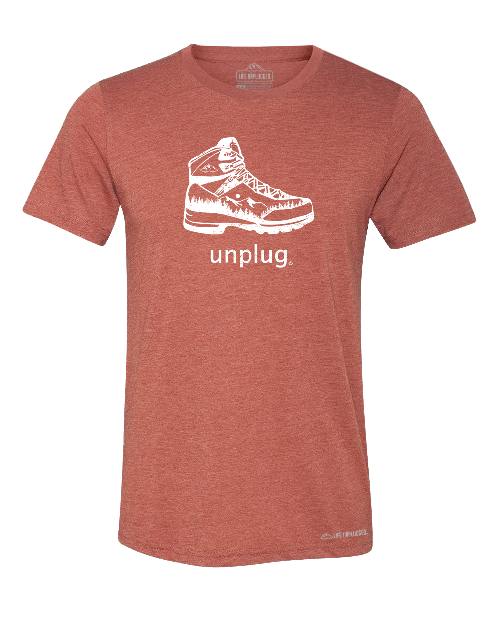 Hiking Boot Mountain Scene Premium Triblend T-Shirt - Life Unplugged