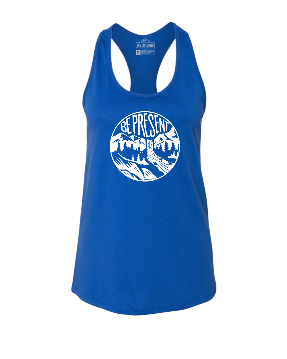 BE PRESENT WATERFALL Women's Racerback Tank Top 2XL - GREAT LAKE BLUE BLOWOUT