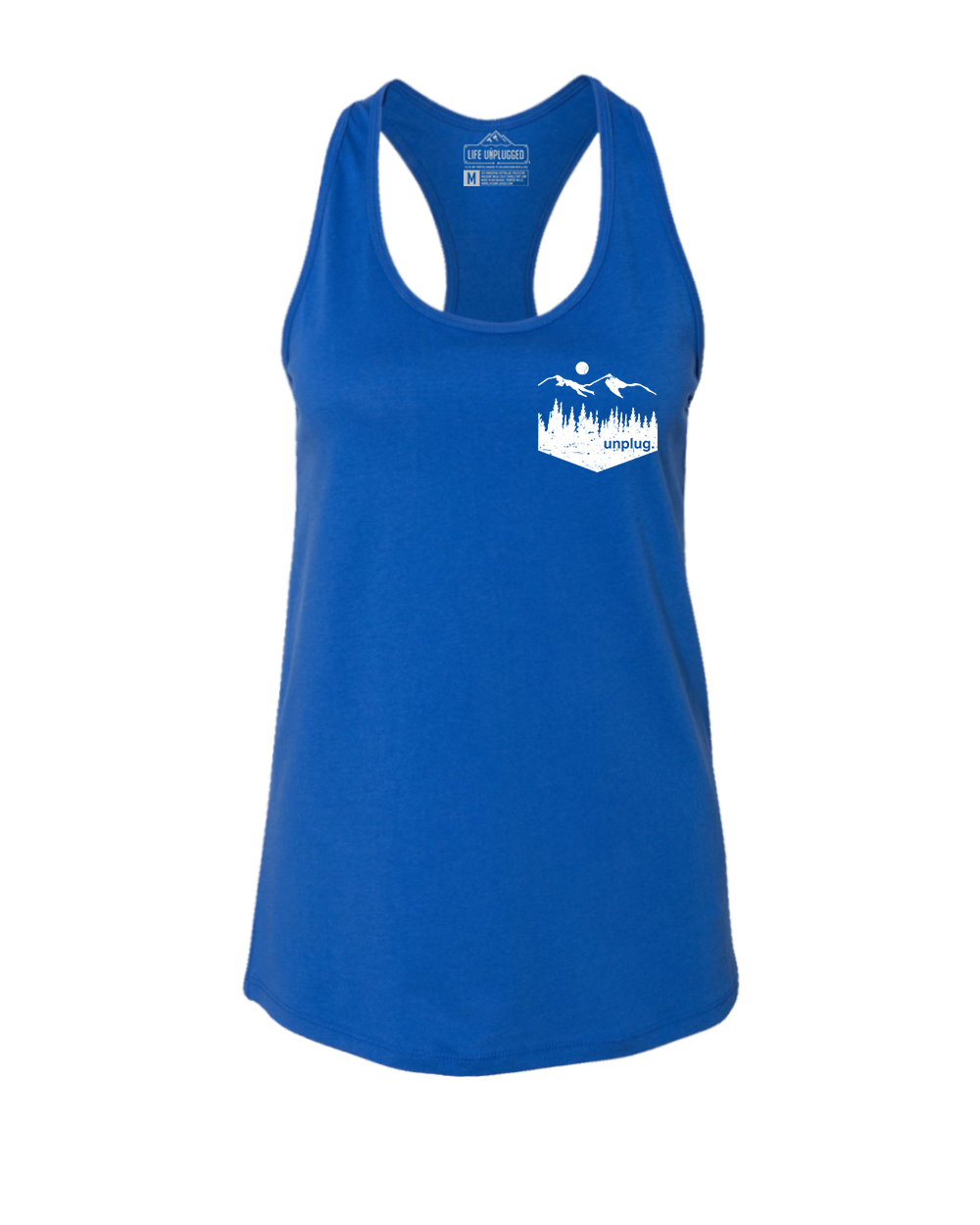Unplug Mountain Left Chest Pocket Women's Racerback Tank Top