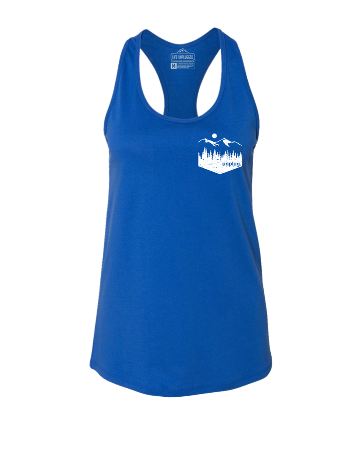 Unplug Mountain Left Chest Pocket Women's Racerback Tank Top