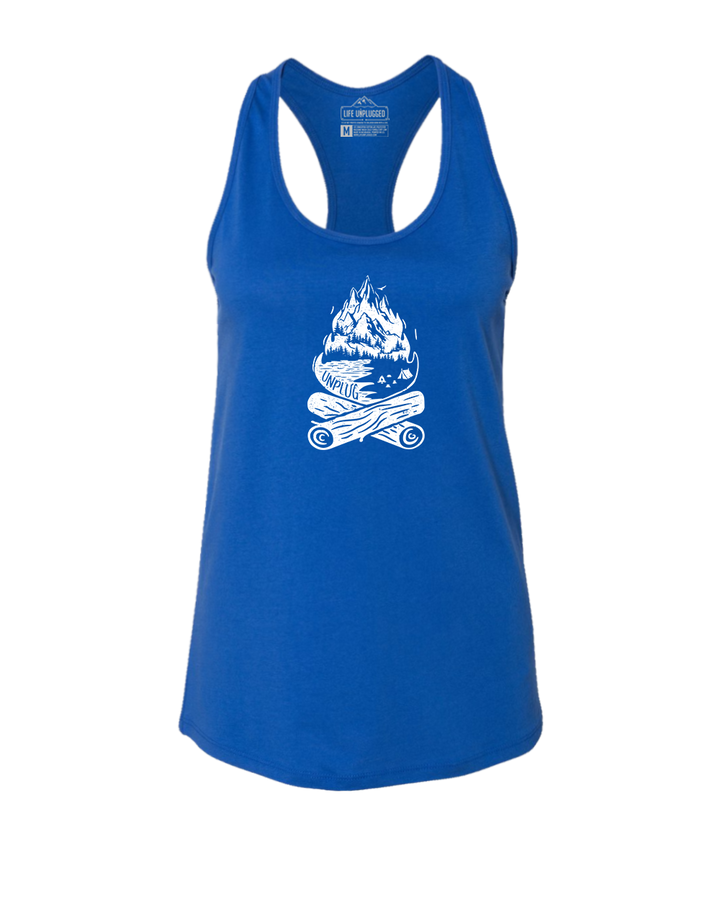 Campfire Mountain Scene Women's Racerback Tank Top