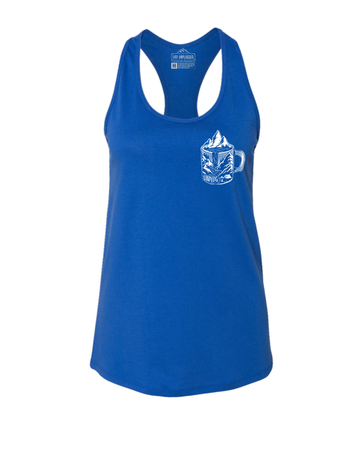Coffee Mountain Scene Left Chest Women's Racerback Tank Top