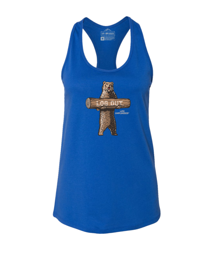 LOG OUT BEAR Women's Racerback Tank Top