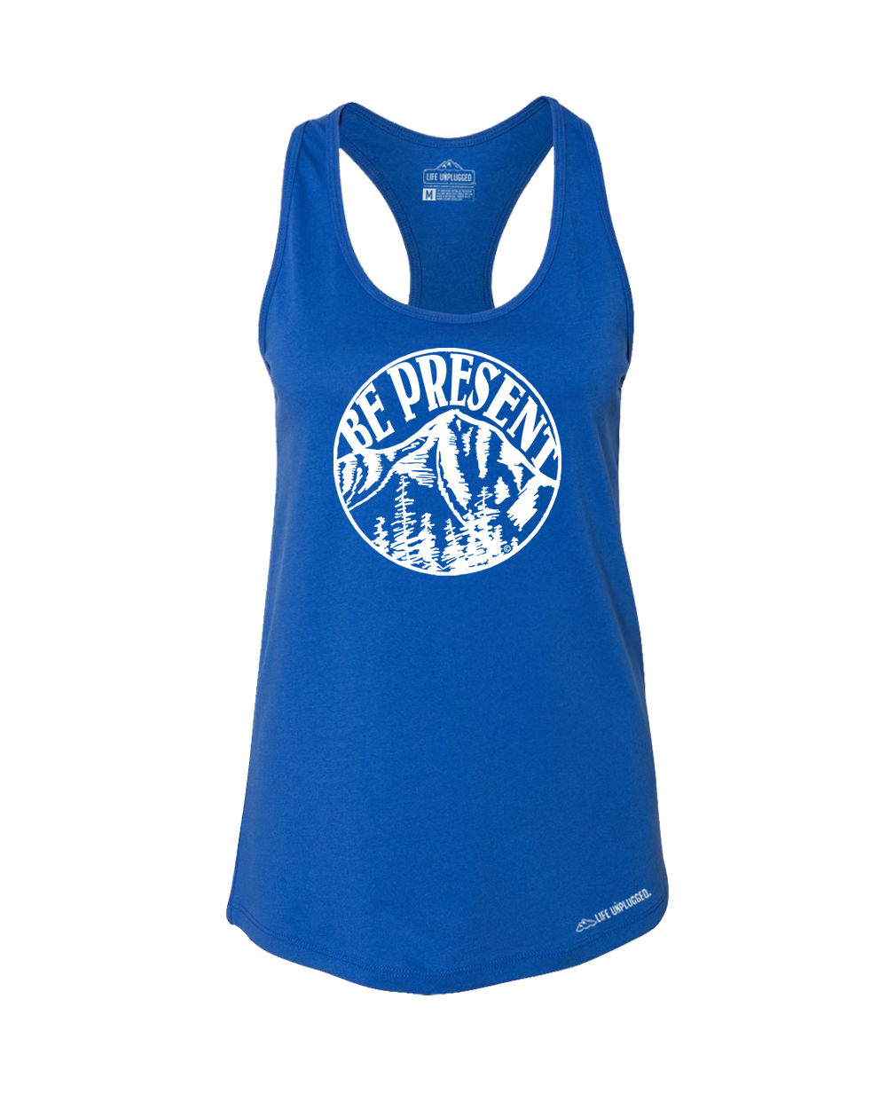Be Present Mountain Premium Women's Relaxed Fit Racerback Tank Top - Life Unplugged