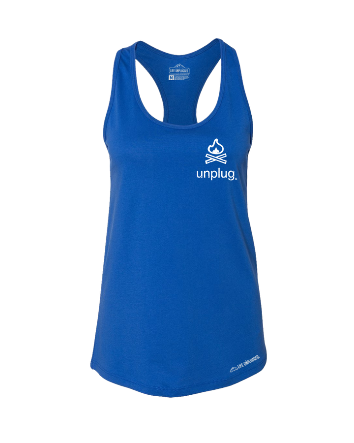 Campfire Left Chest Premium Women's Relaxed Fit Racerback Tank Top - Life Unplugged