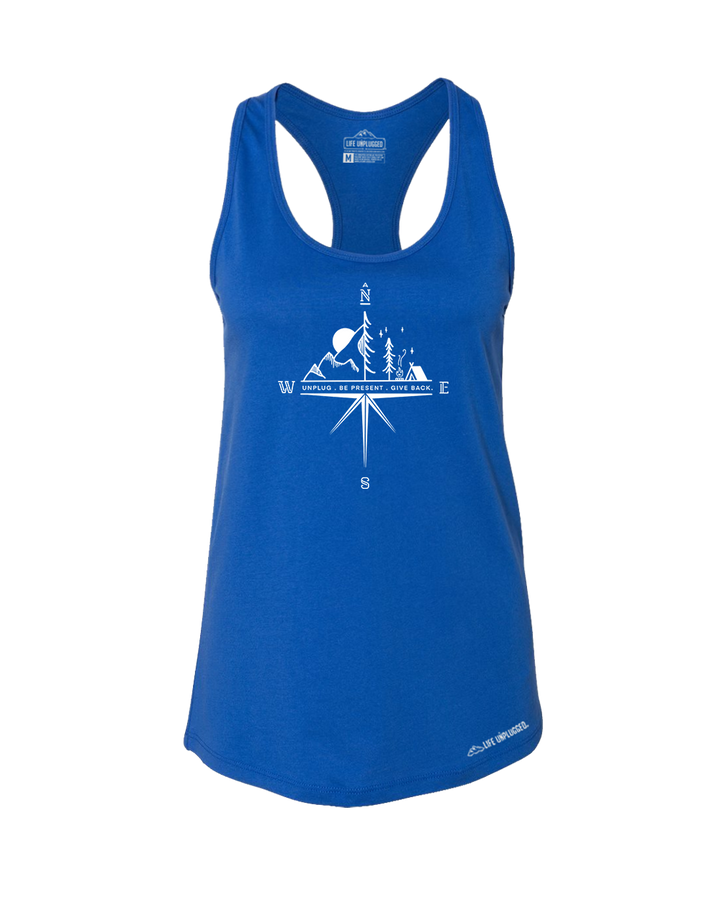 Compass Mountain Scene Premium Women's Relaxed Fit Racerback Tank Top - Life Unplugged