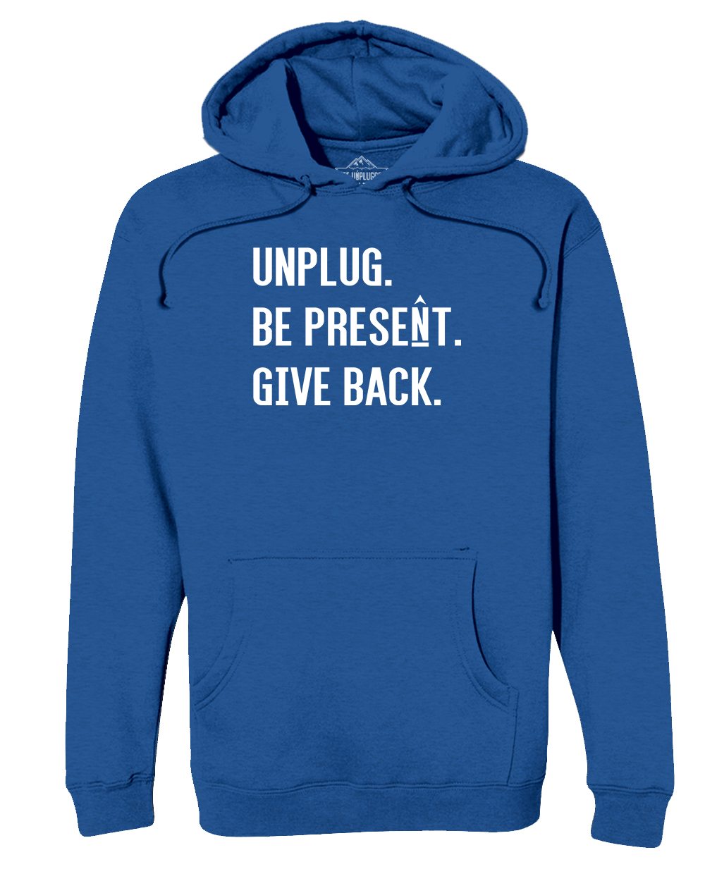 UNPLUG. BE PRESENT. GIVE BACK. Heavyweight Hoodie MEDIUM - GREAT LAKE BLUE BLOWOUT