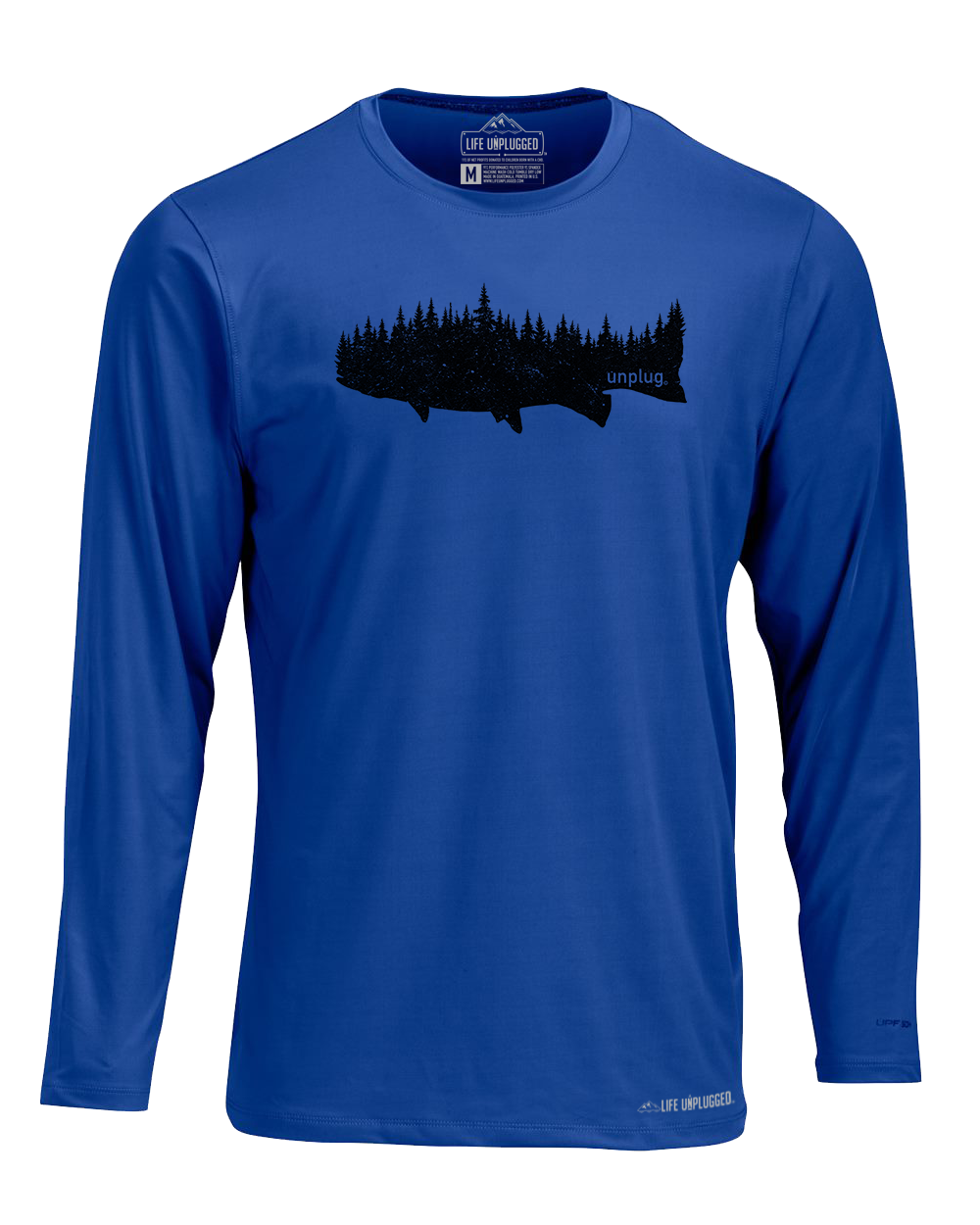 TROUT IN THE TREES Performance Long Sleeve with UPF 50+ SMALL - GREAT LAKE BLUE BLOWOUT