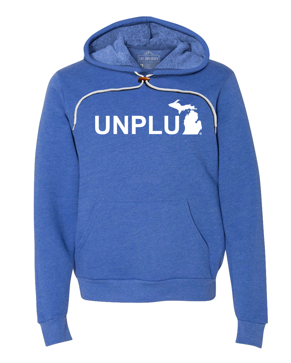 UNPLUG (MI) Super Soft Hoodie MEDIUM - GREAT LAKE BLUE BLOWOUT