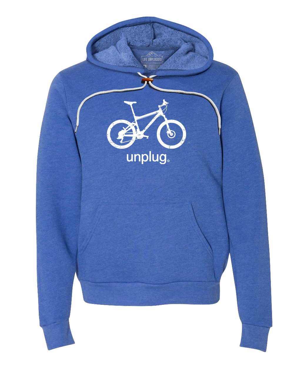 MOUNTAIN BIKE TREE STUMPS Super Soft Hoodie LARGE - GREAT LAKE BLUE BLOWOUT