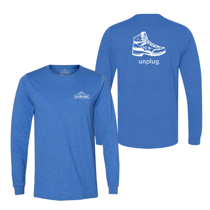Hiking Boot Mountain Scene Long Sleeve T-Shirt