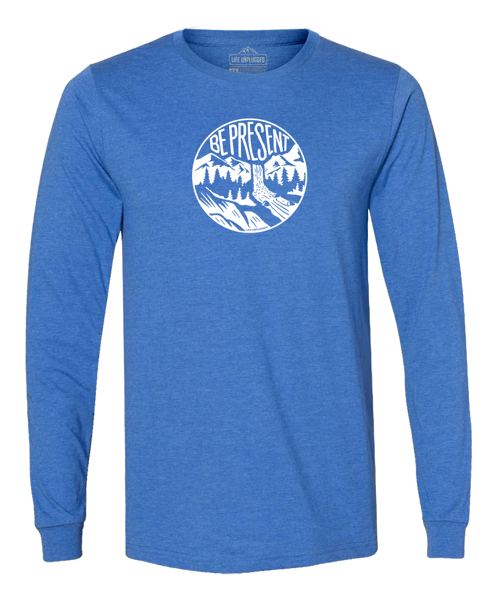 BE PRESENT WATERFALL Long Sleeve T-Shirt MEDIUM - GREAT LAKE BLUE BLOWOUT