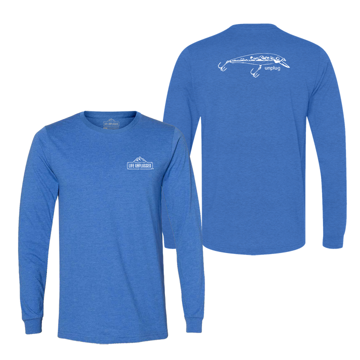 Fishing Lure Mountain Scene Long Sleeve T-Shirt
