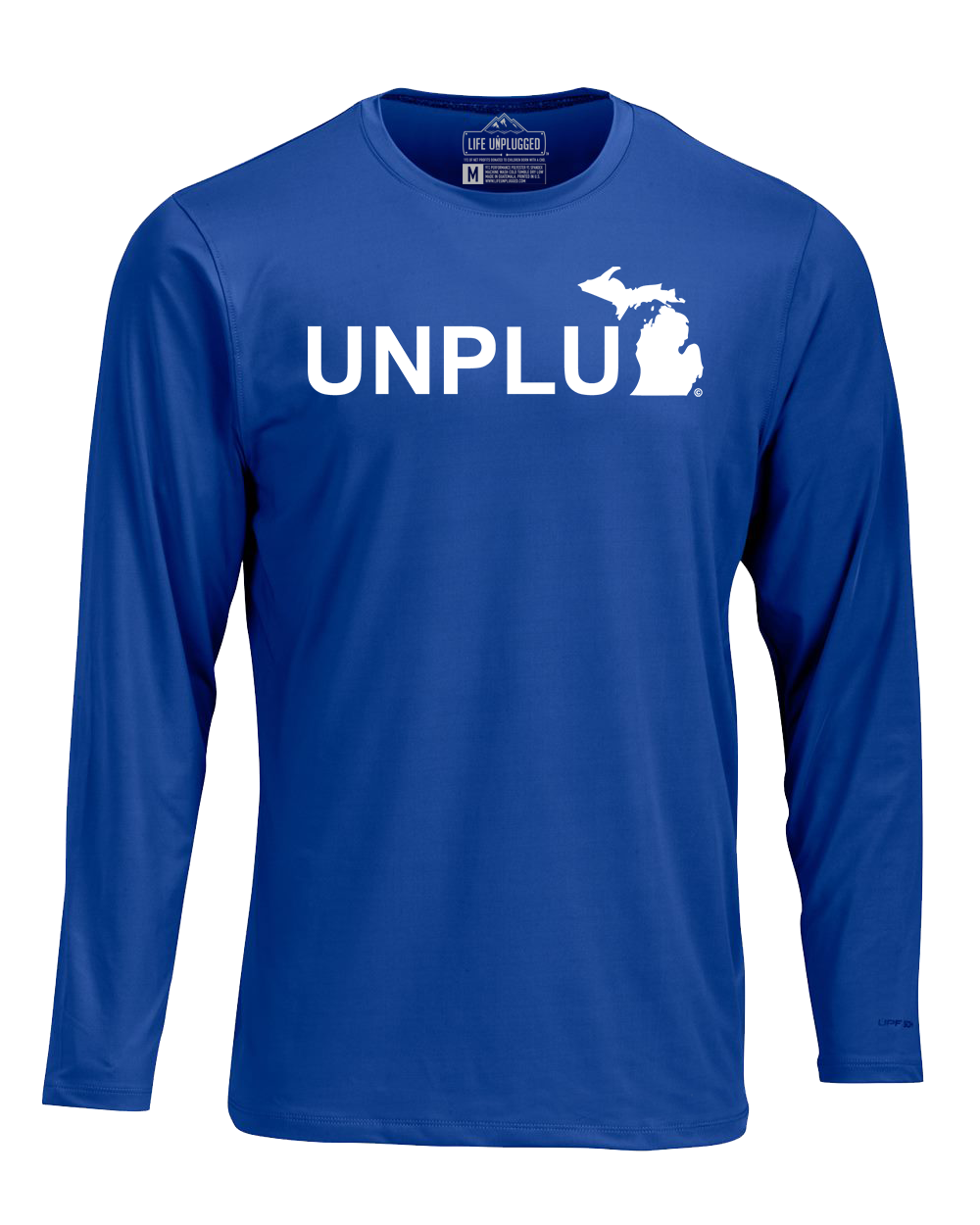 UNPLUG (MI) Performance Long Sleeve with UPF 50+ LARGE - GREAT LAKE BLUE BLOWOUT