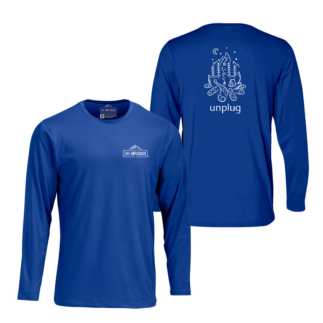 Campfire Camping Scene Performance Long Sleeve with UPF 50+