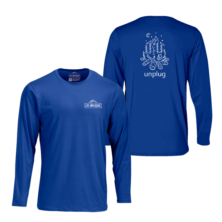 Campfire Camping Scene Performance Long Sleeve with UPF 50+
