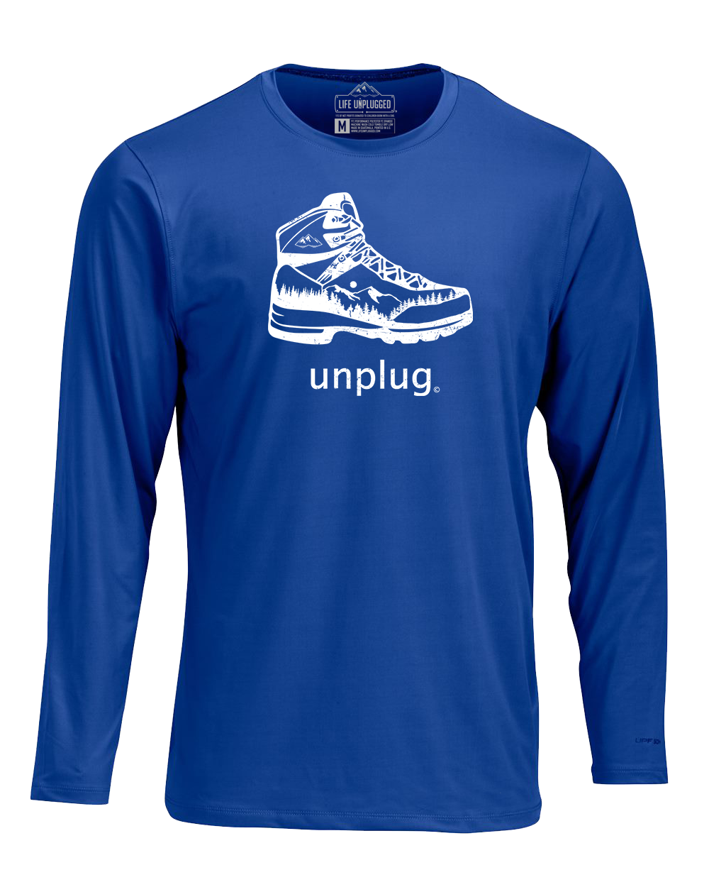 Hiking Boot Mountain Scene Performance Long Sleeve with UPF 50+