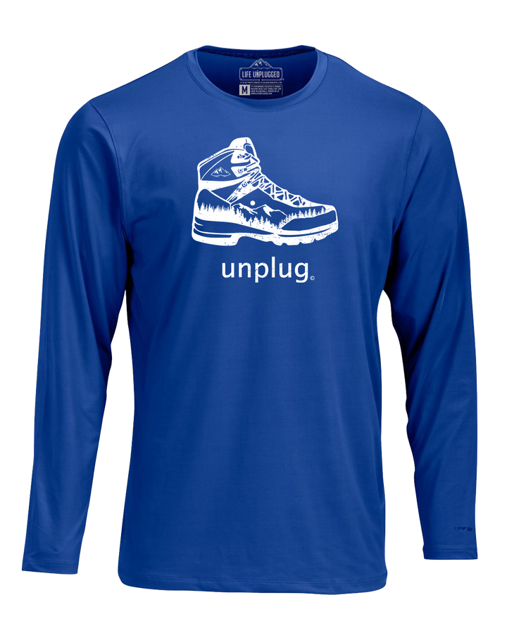 Hiking Boot Mountain Scene Performance Long Sleeve with UPF 50+