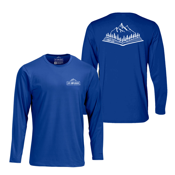 Open Book Mountain Scene Performance Long Sleeve with UPF 50+