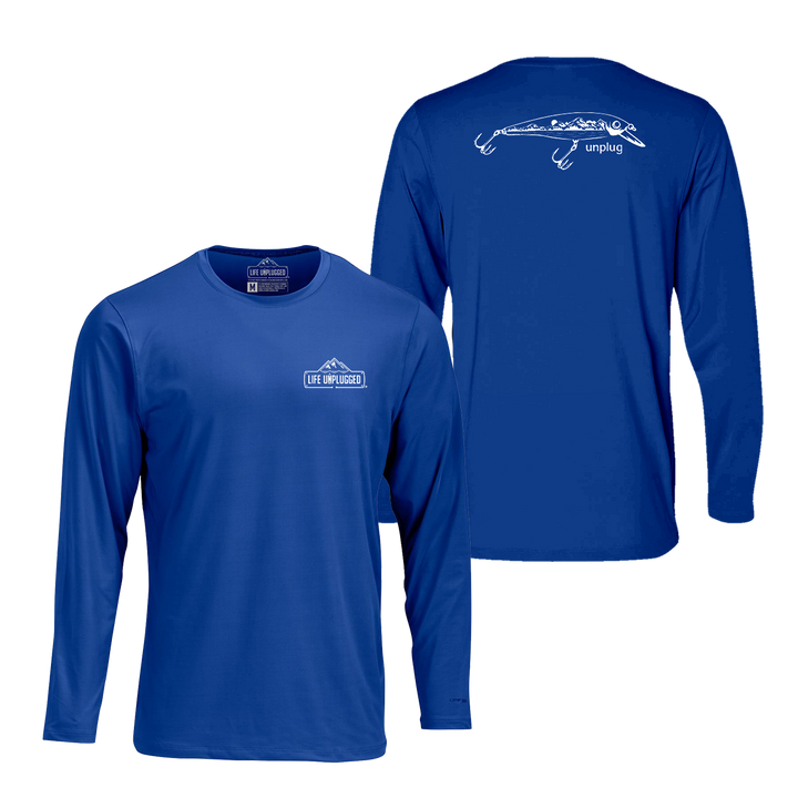 Fishing Lure Mountain Scene Performance Long Sleeve with UPF 50+