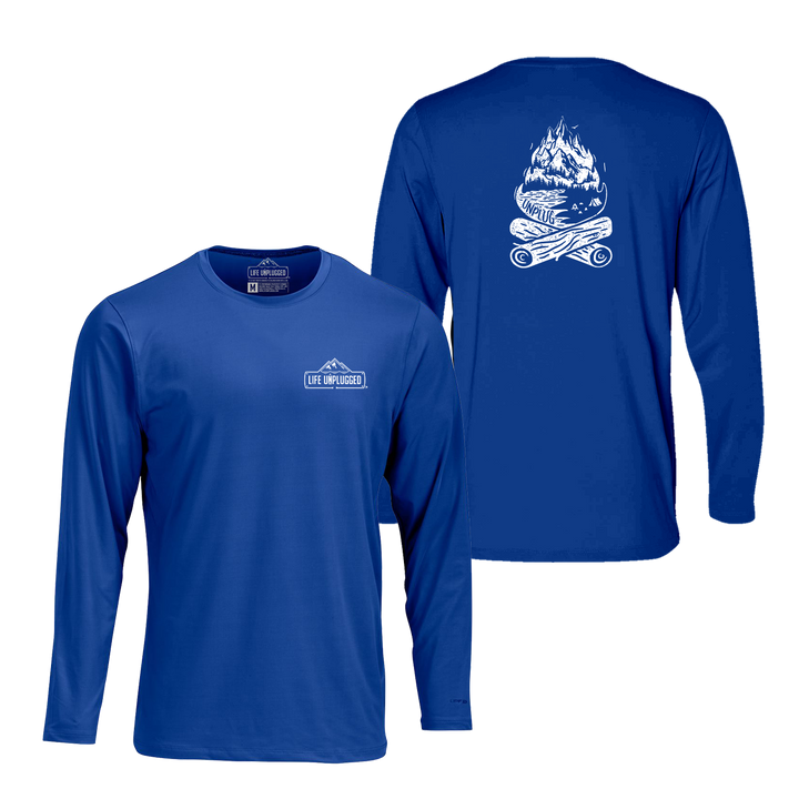 Campfire Mountain Scene Performance Long Sleeve with UPF 50+