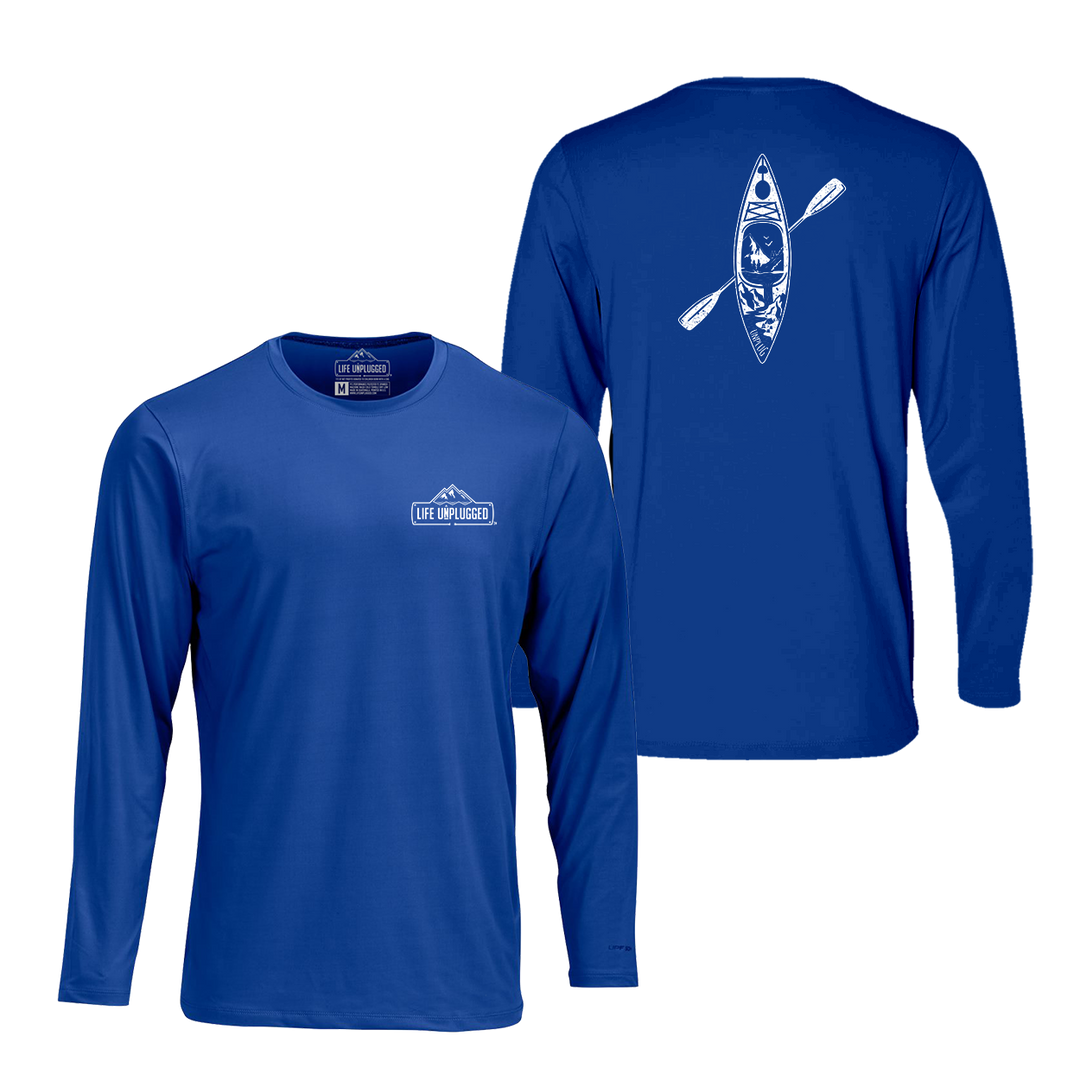 Kayak Mountain Scene Performance Long Sleeve with UPF 50+