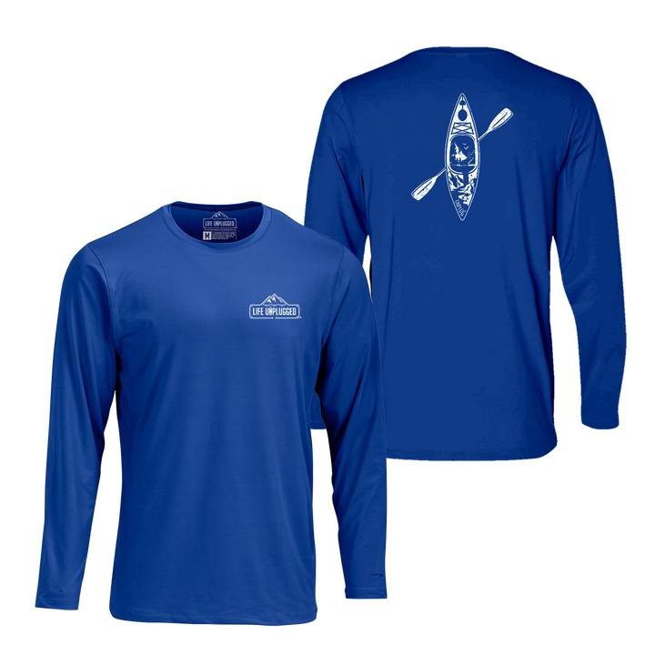 Kayak Mountain Scene Performance Long Sleeve with UPF 50+