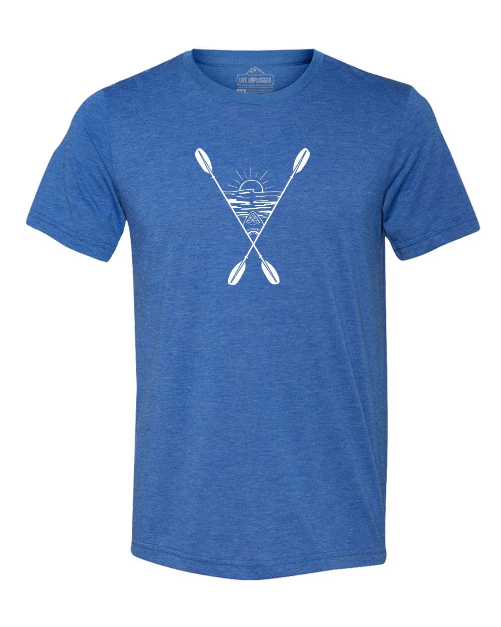 KAYAKING INTO THE SUNSET Triblend T-Shirt XL - GREAT LAKE BLUE BLOWOUT