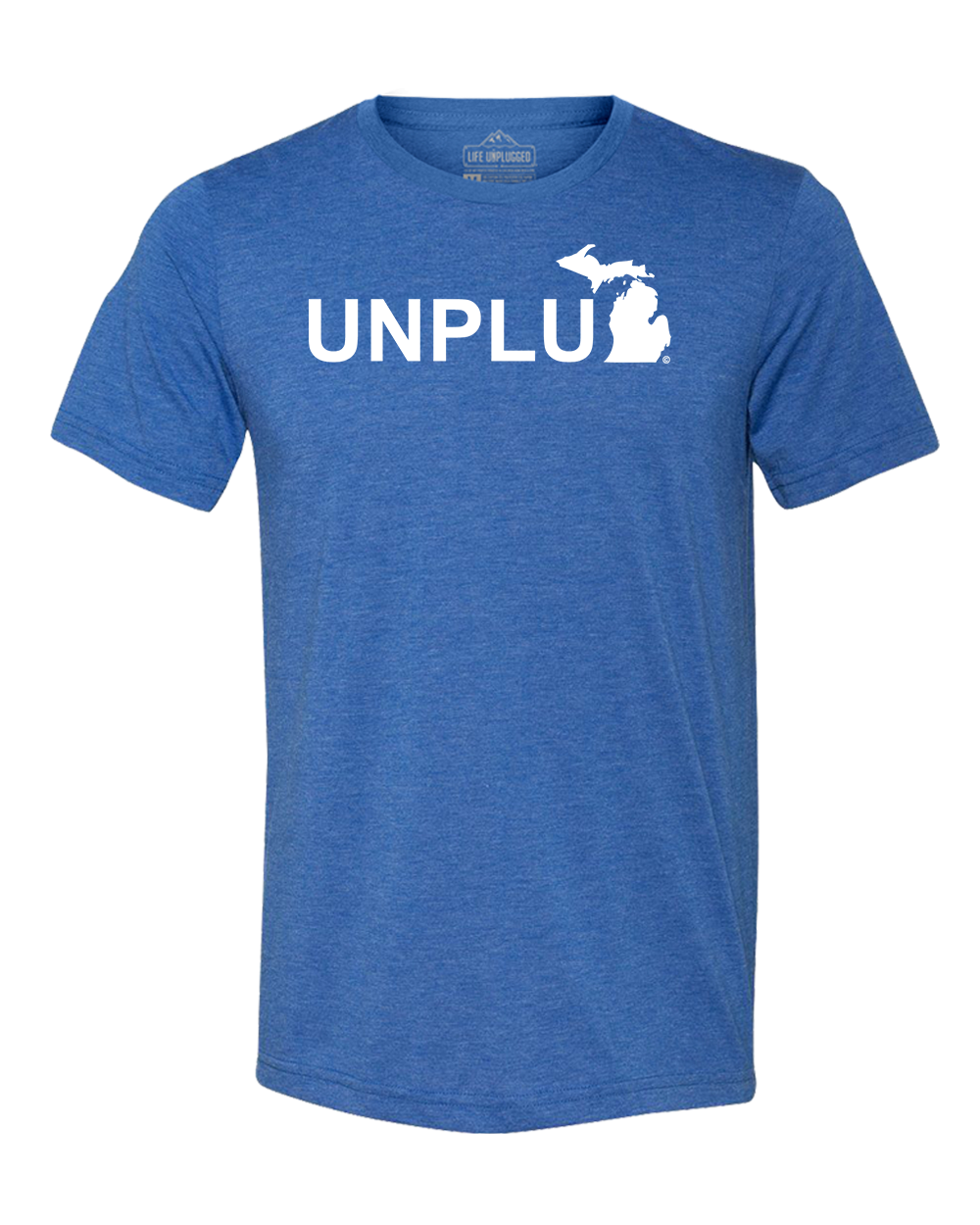 UNPLUG (MI) Triblend T-Shirt SMALL - GREAT LAKE BLUE BLOWOUT