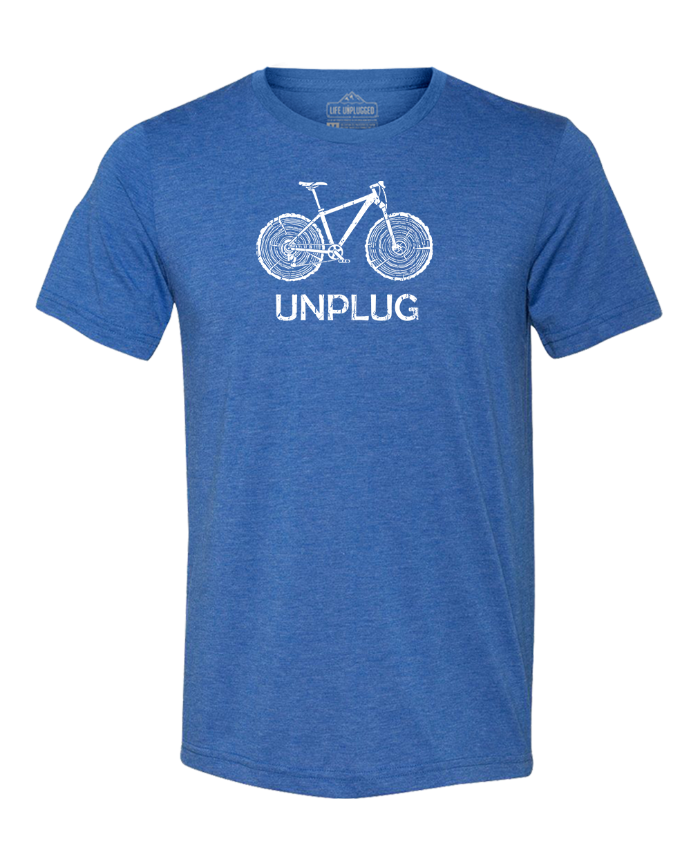 MOUNTAIN BIKE TREE STUMPS Triblend T-Shirt 2XL - GREAT LAKE BLUE BLOWOUT