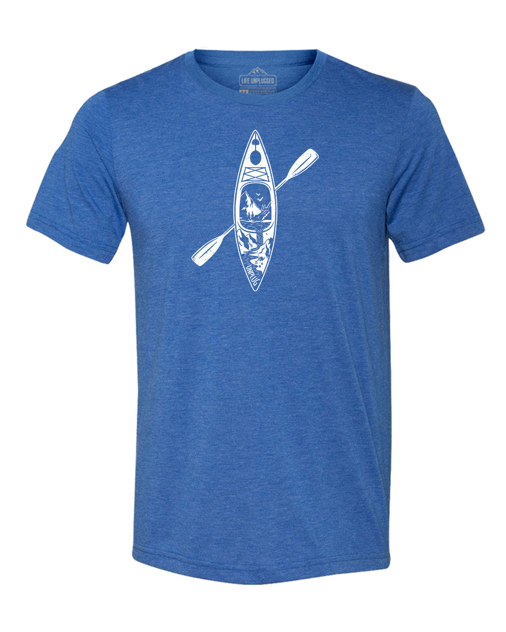 KAYAK MOUNTAIN SCENE Triblend T-Shirt SMALL - GREAT LAKE BLUE BLOWOUT