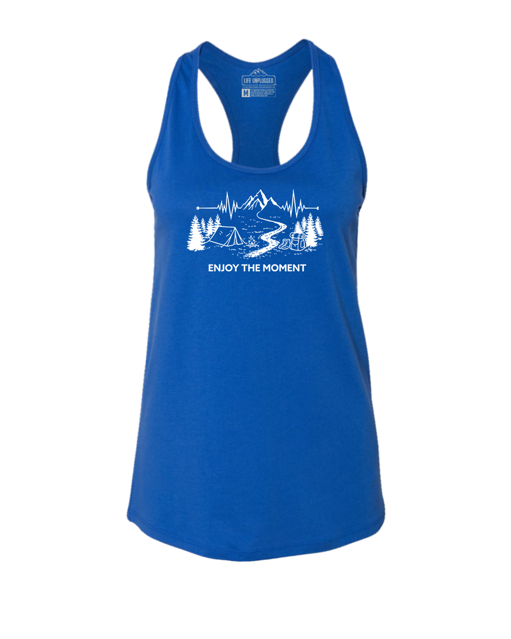 ENJOY THE MOMENT (MOUNTAIN SCENE) Women's Racerback Tank Top LARGE - GREAT LAKE BLUE BLOWOUT