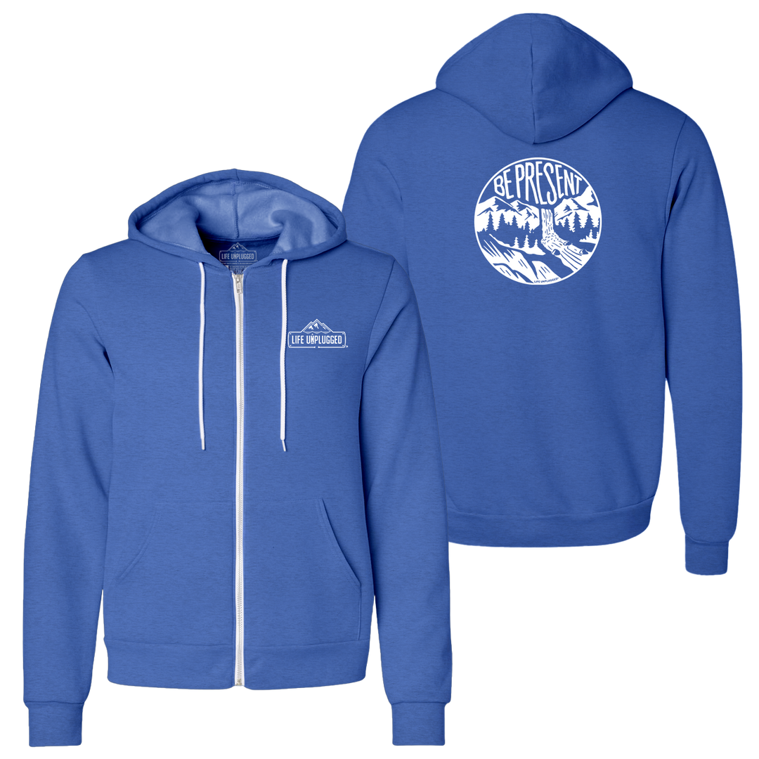 BE PRESENT WATERFALL Supersoft Midweight Zip Up Hoodie SMALL - GREAT LAKE BLUE BLOWOUT