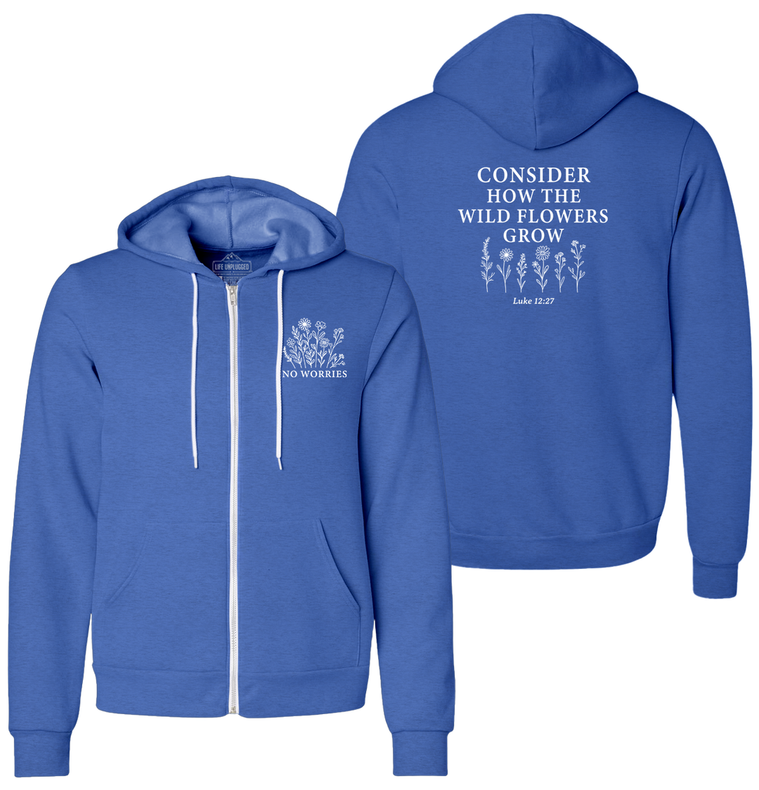CONSIDER THE WILDFLOWERS Supersoft Midweight Zip Up Hoodie 2XL - GREAT LAKE BLUE BLOWOUT