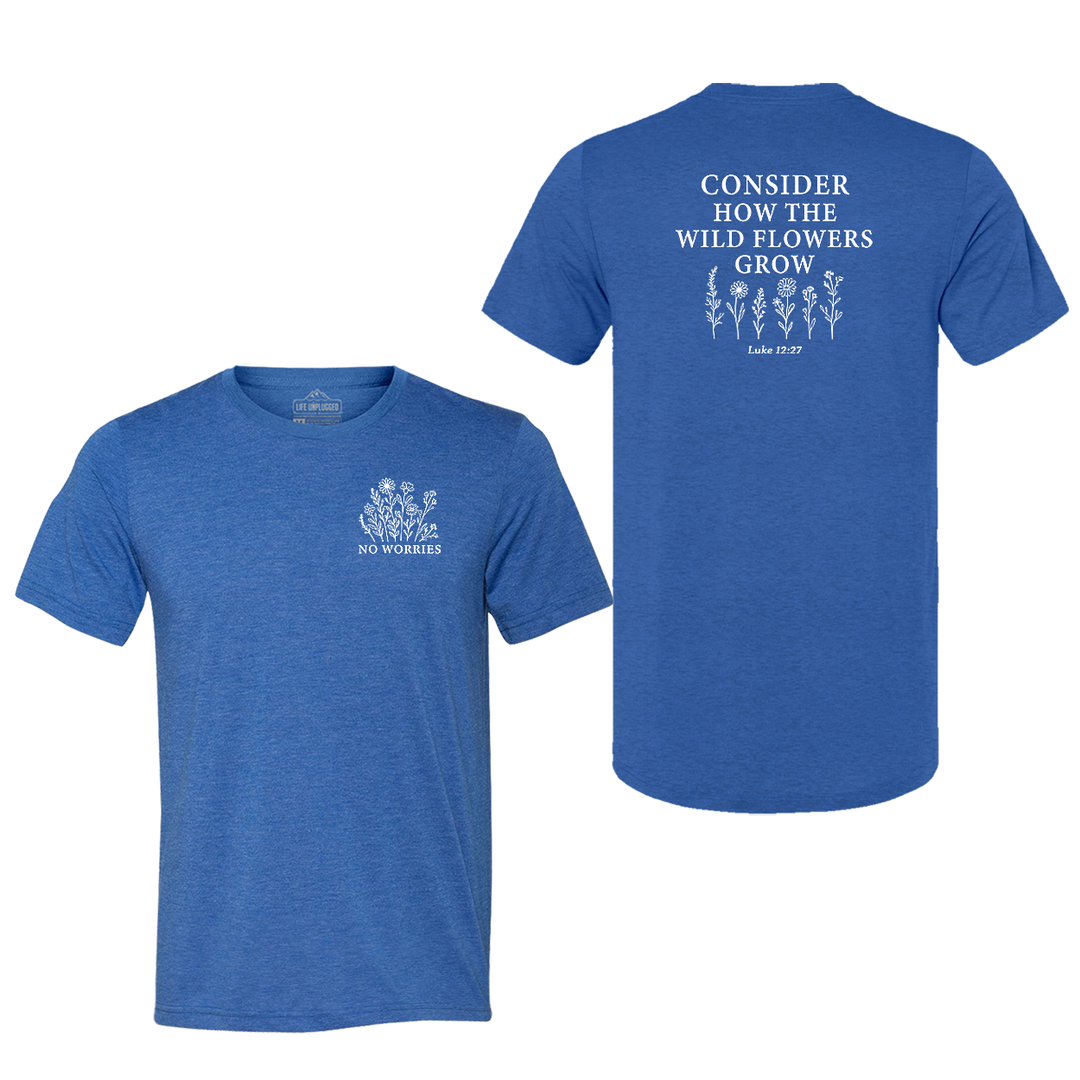 CONSIDER THE WILDFLOWERS Triblend T-Shirt MEDIUM - GREAT LAKE BLUE BLOWOUT