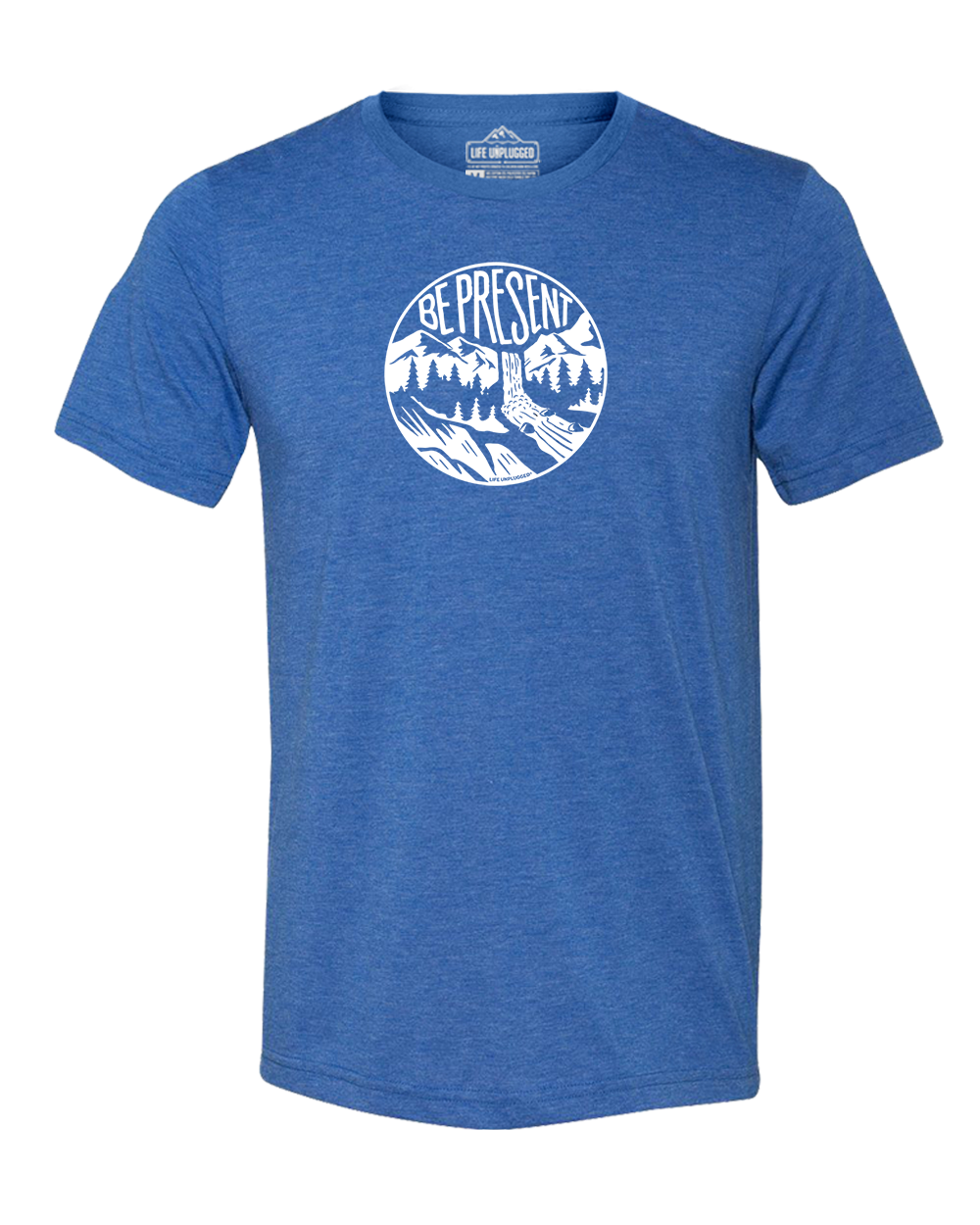 BE PRESENT WATERFALL Triblend T-Shirt SMALL - GREAT LAKE BLUE BLOWOUT