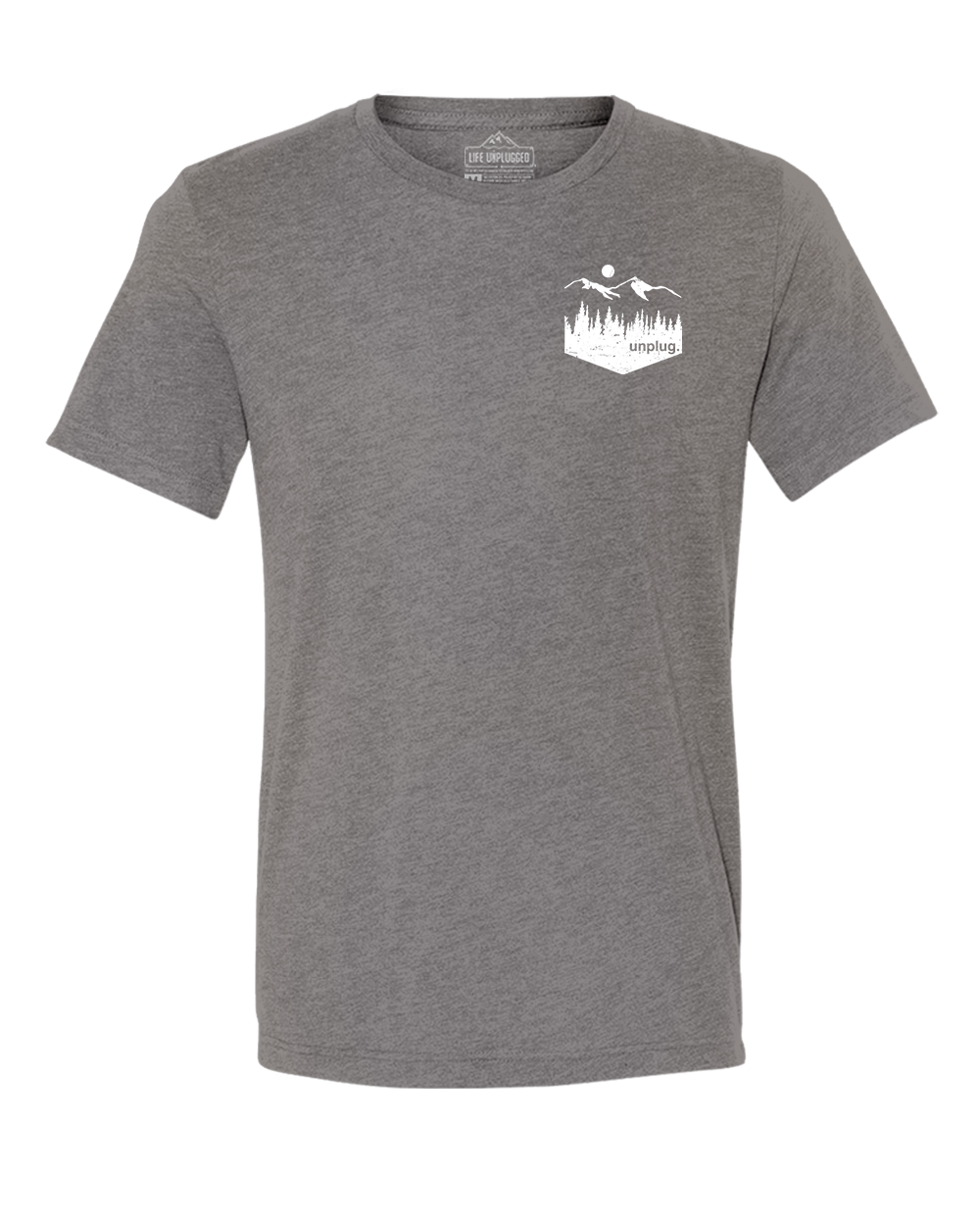 UNPLUG MOUNTAIN LEFT CHEST POCKET Triblend T-Shirt LARGE - GREY BLOWOUT