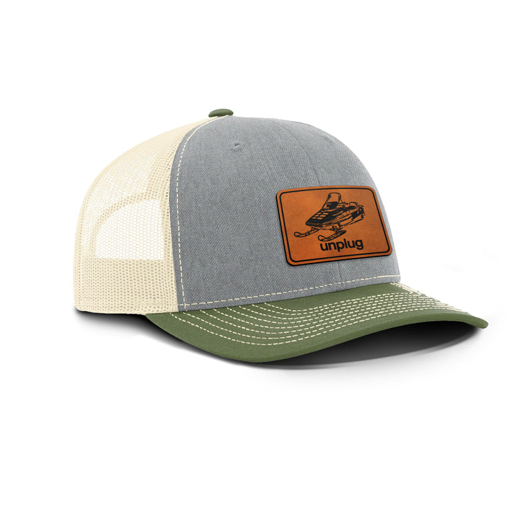SNOWMOBILE Snapback Leather Patch Hat