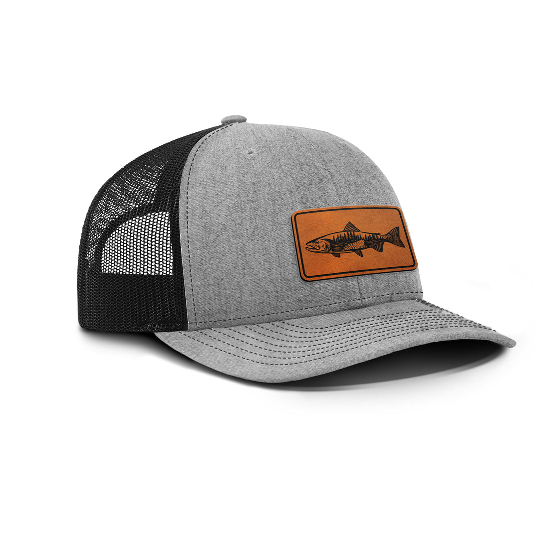 WOODLAND TROUT Snapback Leather Patch Hat