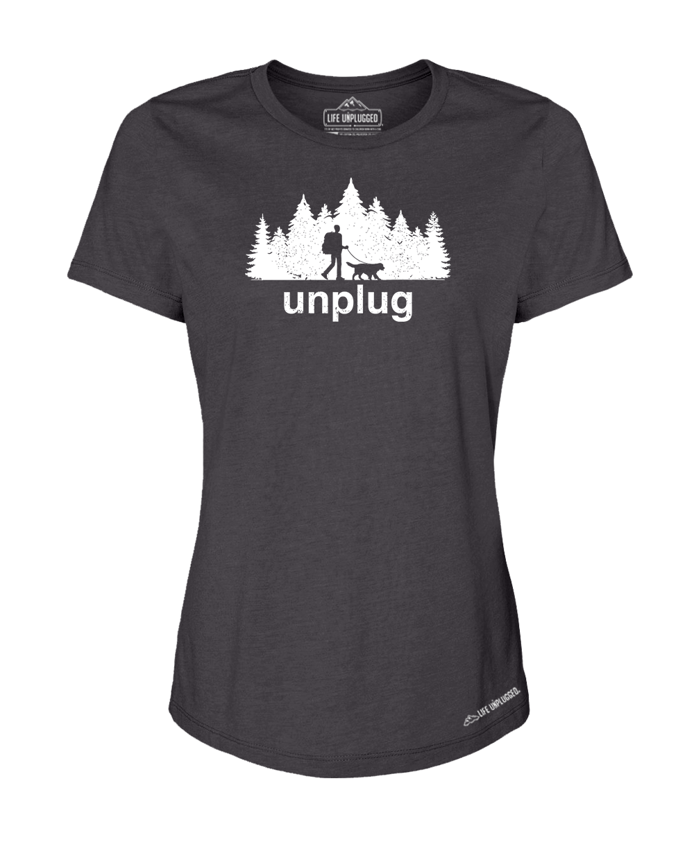 Dog Walks in the Woods Premium Women's Relaxed Fit Polyblend T-Shirt - Life Unplugged